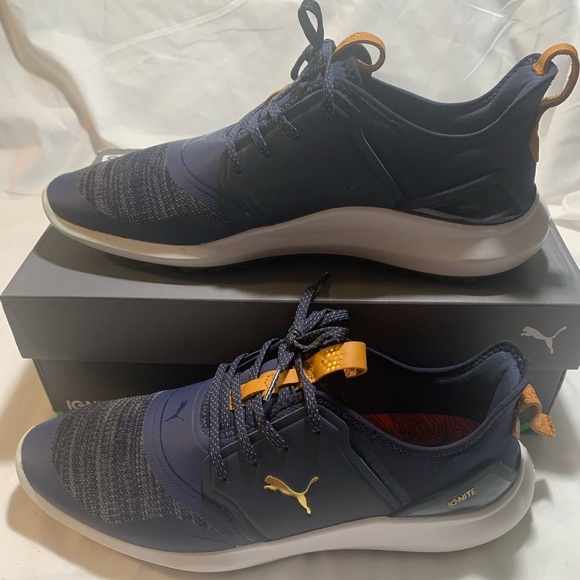 Puma Ignite NXT Lace Peacoat-Gold-White Waterproof Spikeless Golf Shoe Men 11.5 - Picture 3 of 12